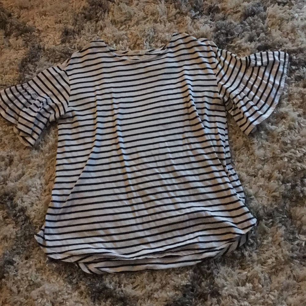 Black & White striped mini bell sleeve top